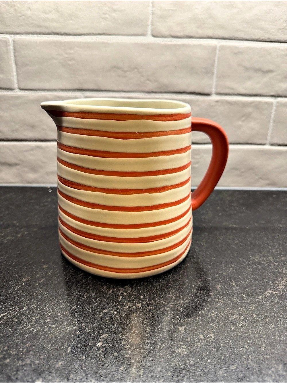 Mason Cash Original Cane Striped Stoneware Pitcher in Orange & Cream